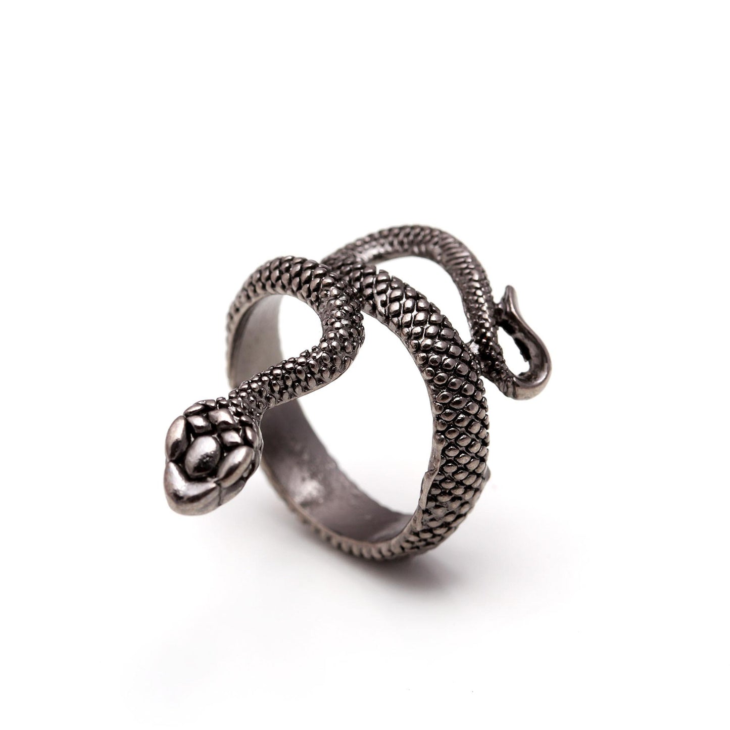 Adjustable Oxidized Snake Ring – Vintage-Inspired Coiled Design in Darkened Metal