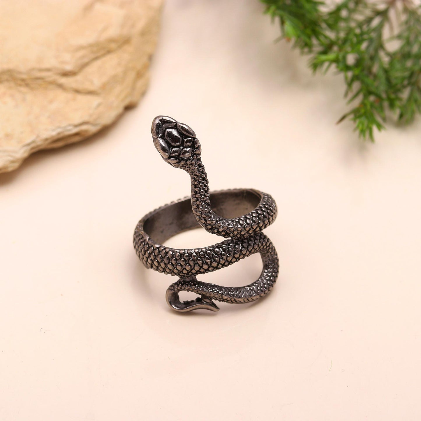 Adjustable Oxidized Snake Ring – Vintage-Inspired Coiled Design in Darkened Metal