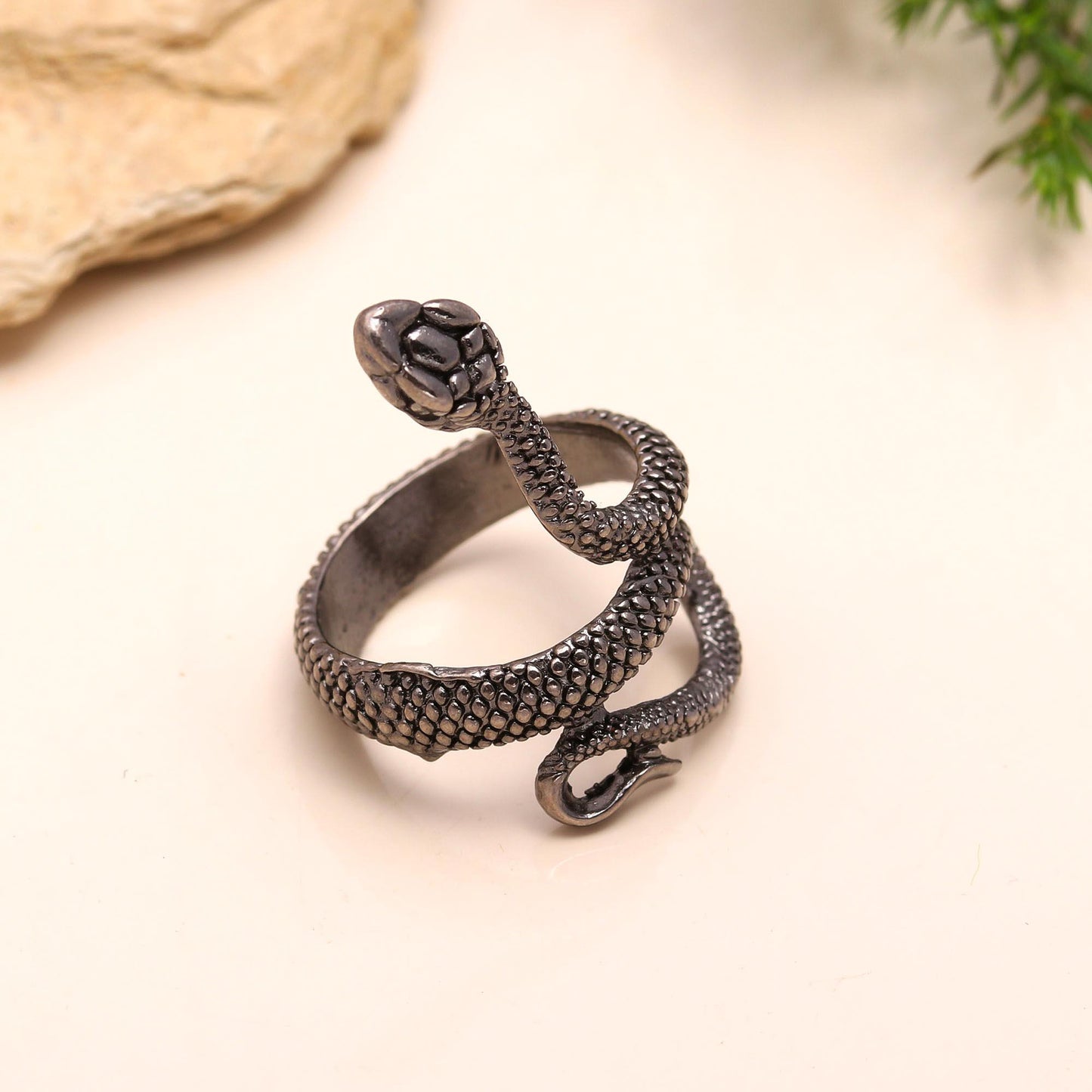 Adjustable Oxidized Snake Ring – Vintage-Inspired Coiled Design in Darkened Metal